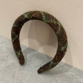Cerchietto fatto a mano in tweed marrone e verde con fili dorati e trama intrecciata - Verde