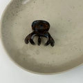 Détail macro de la pince à cheveux en acétate écaille avec inscription dorée - Dégradé bleu marron