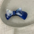 Elegant 3D acetate double-layered bow hair clip with dark blue glossy finish and texture - 3D Bow-Blue