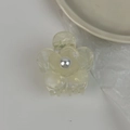 Close-up of translucent yellow flower hair claw clip with a silver pearl center - Mermaid Color