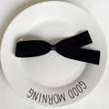 Elegante fermaglio per capelli in velluto nero con fiocco lungo e perla in stile retrò - Stile Coda Lunga (A款)