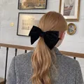 Franse vintage zwarte fluwelen strik haarspeld met glinsterende strass steentjes - Strik veerclip