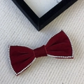 Eleganter Vintage-Haarclip aus dunkelrotem Samt mit funkelndem Strassstein-Rand-Besatz - Burgunderrot