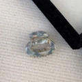 Detailed view of handmade acetate marble hair claw clip with France gold lettering - Mixed Blue Oil Painting