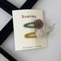 Set of two colorful wool felt pompom snap hair clips for girls on display card - Plush Ball Hair Clip / Coffee Ball