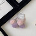 Detail of pink and purple plush pom pom hair ties with high-elastic rope on display card - Pom Pom Hair Tie / Pink and Purple Pom-pom