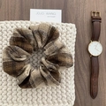 Chouchou à carreaux de style britannique en tissu laineux marron et beige élégant - Chouchou
