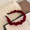 Detailed close-up of dark red velvet pleated headband with soft vintage texture - Wine Red Velvet Headband