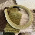 Green textured wool blend padded headband with a handmade label for women - Yellow-Green
