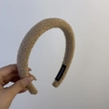 Serre-tête rembourré en laine mélangée kaki avec texture polaire et étiquette - Khaki