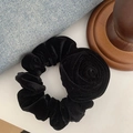 Elegant black velvet scrunchie featuring a 3D rose flower design for women - Black