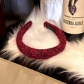 Handgefertigter festlicher Haarreif aus rotem Tweed mit gewebter Textur und Glanz - Rot Gewebter Stil