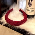 Serre-tête élégant en tweed tissé rouge foncé avec une texture vintage pour les fêtes - Bordure en Dentelle Rouge