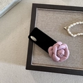 Elegant French camellia hair clip with pink fabric flower and black flocked base - Pink Square Snap Clip
