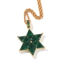 18K gold plated hexagram necklace featuring a large emerald green faceted crystal pendant - Gold / Emerald Green Hexagram Pendant + 3mm 24inch Rope Chain