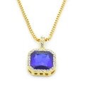Hip-Hop-Halskette mit großem quadratischen blauen Edelstein und Diamantbesatz - Gold Blau