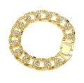 Dettaglio del bracciale a maglia cubana placcato oro con cristalli incastonati e chiusura quadra - Oro