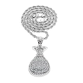 Dettaglio del ciondolo a sacco di soldi hip-hop argento con dollaro e catena rope - Catena 6mm / Argento