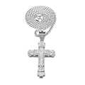 Vintage-Kreuzanhänger-Halskette für Herren mit silbernen Zirkonia-Steinen im Iced-Out-Stil - Stahl-Panzerkette / Silber