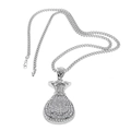 Detailaufnahme des Hip-Hop-Geldbeutel-Anhängers mit Dollarzeichen an silberner Kette - 5mm Panzerkette / Silber