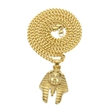 Collana con ciondolo testa di faraone vintage dorata con occhi in zircone su catena cuban link - Catena Cubana in Acciaio 5mm*70cm / Oro