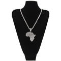 Detailed close-up of iced out silver Africa map pendant with luxury rhinestones - Silver + Twist Chain / Silver
