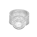 Dettaglio macro dell'anello hip hop in argento con zirconi tondi a grappolo scintillanti - US 8 / Argento