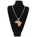 Hip hop gold Africa map pendant necklace with crystal inlay and twisted rope chain - Gold + Twist Chain / Gold