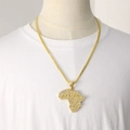 Men's hip hop gold Africa map pendant necklace fully iced out with white rhinestones - Gold + Copper Cuban Link Chain / Gold