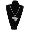 Silver iced-out Africa map pendant with crystals on a 6mm twist chain necklace for men - Silver With Steel Cuban Link Chain / Silver