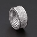 Anello a fascia larga hip hop argentato con micro-pavé di cristalli scintillanti in argento - US 8 / Argento