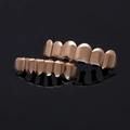 Minimalist hip hop grillz set in rose gold finish with reflective mirror polish - Rose Gold Upper And Lower Teeth (Classic Polished)