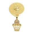 Collana hip-hop in acciaio inossidabile dorato con ciondolo basket in zirconi e catena a maglie - Stile Acciaio Inossidabile Oro con Zirconia / Oro