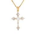Dettaglio del ciondolo a croce placcato oro 18K con zirconi AAA e catena a corda - Stile Catena Cubana / Oro