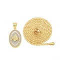 Hip hop oval gold masonic pendant necklace with glitter sand texture and curb chain - Gold Freemasonry (717 Gold AG + 3mm Steel Curb Chain)