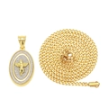 Hip hop oval angel cupid pendant with gold glitter finish on a classic curb chain - Gold Angel (718 Gold Angel + 3mm Steel Curb Chain)