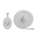 Oval silver angel pendant with glitter background on a classic curb chain necklace - Silver Angel (718 Silver Angel + 3mm Steel Curb Chain)