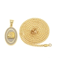 Hip hop gold necklace with oval pendant featuring embossed gold tribal chief design - Gold Indian Chief (719 Gold Pharaoh + 3mm Steel Curb Chain)