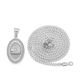 Silver tone hip hop necklace set featuring relief Indian head oval pendant with Cuban chain - Silver Indian Chief (719 Silver Pharaoh + 3mm Steel Curb Chain)