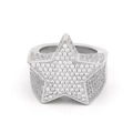 Bague hip hop argentée avec un grand motif d'étoile orné de cristaux blancs étincelants - US 8 / Argent