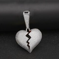 Ciondolo a cuore hip hop argento con pavé di pietre in zirconio cubico bianche - Gancio Grande Argento (Solo Ciondolo)