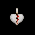 Ciondolo a cuore spezzato stile hip hop placcato in oro con zirconi bianchi e smalto rosso - Bicolore (Solo Ciondolo)