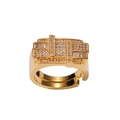 Macro detail of gold geometric interlaced ring with micro-pave zircons and open band - US 8 / Gold