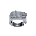 Macro detail of silver adjustable ring featuring a crisscross design with pavé set zircons - US 8 / Silver