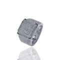 Macro detail of silver square hip-hop ring with micro-paved sparkling cubic zirconia - US 10 / Silver