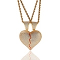 Dettagli del ciondolo a cuore spezzato dorato con zirconi brillanti e catena a corda - Set Colorato Con Catena A Corda / Oro