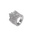 Vista macro dell'anello a stella hip hop argento con micro-pavé di zirconi dettagliato - US 8 / Argento