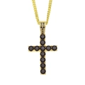 Dettaglio della catena cubana dorata con ciondolo a croce e pietre nere incastonate - Oro Nero Con Catena Cubana 3mm*24inch