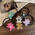 Lot de 6 chouchous oursons colorés en résine avec élastiques pour femmes et jeunes filles - Cravate à cheveux / Blanc