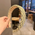 Sweet pale yellow and black plaid headband with a high crown fabric design for women - Small Plaid